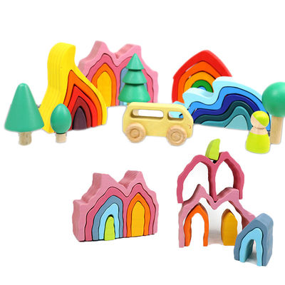 DIY Montajlı 11.5cm Ahşap Bloklar Oyuncaklar Montessori Blok Seti Yığılmış Denge