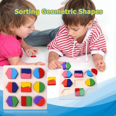 Sıralama Ahşap Montessori Bebek Oyuncakları Geometrik Ahşap Bloklar 15cm Okul Öncesi