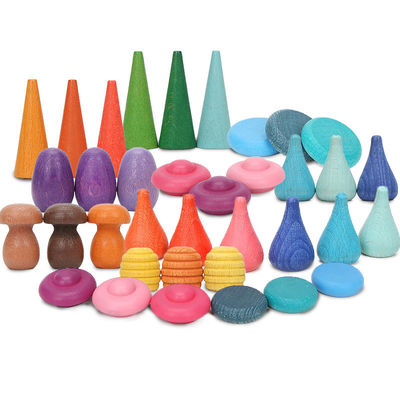 Koniler 4cm Ahşap Gökkuşağı İstifleyici Ahşap Mantar Yapboz