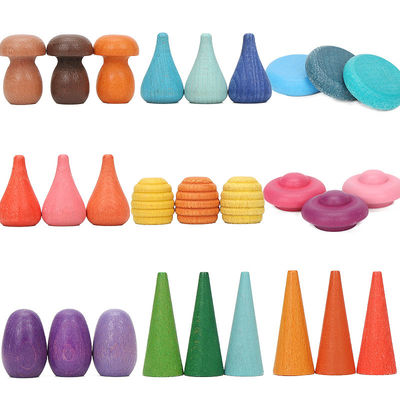 Koniler 4cm Ahşap Gökkuşağı İstifleyici Ahşap Mantar Yapboz