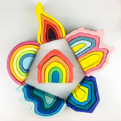 Pegdolls Ahşap Yapı Taşları Oyuncak Geometrik Gökkuşağı Yapı Taşları