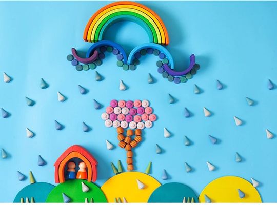6 adet Gökkuşağı İstifleyici Montessori Eğitici Ahşap Oyuncaklar