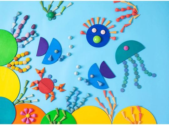 6 adet Gökkuşağı İstifleyici Montessori Eğitici Ahşap Oyuncaklar