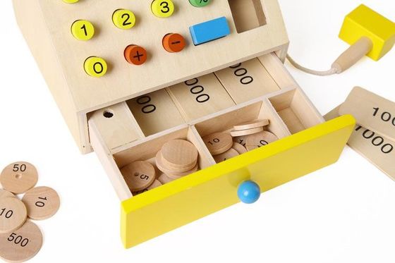 Çocuklar Ahşap Simülasyon Yazarkasa Oyuncak Oyna Pretend