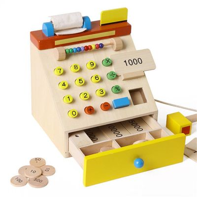 Çocuklar Ahşap Simülasyon Yazarkasa Oyuncak Oyna Pretend