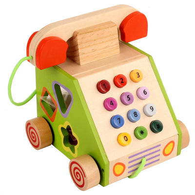 Bilişsel Gelişim İçin Geometrik Şekilli Ahşap Sabit Telefon