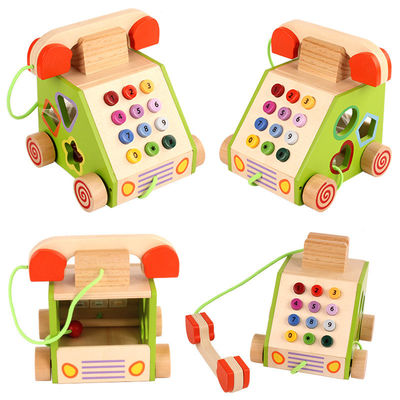 Bilişsel Gelişim İçin Geometrik Şekilli Ahşap Sabit Telefon