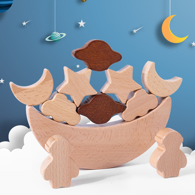 Montessori Çocuk Eğitici Oyuncaklar Ahşap Bloklar Yıldızlar Ay Yığılmış Bloklar Ahşap Oyuncak Diy Bebek Denge Eğitimi Eksileri