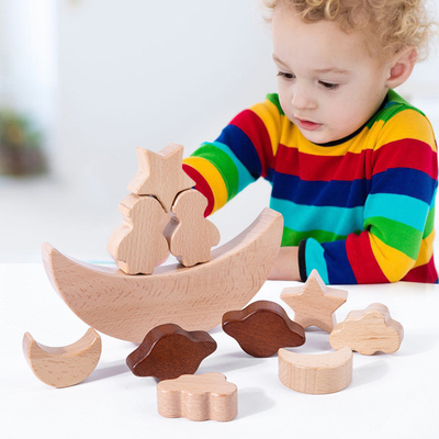 Montessori Çocuk Eğitici Oyuncaklar Ahşap Bloklar Yıldızlar Ay Yığılmış Bloklar Ahşap Oyuncak Diy Bebek Denge Eğitimi Eksileri
