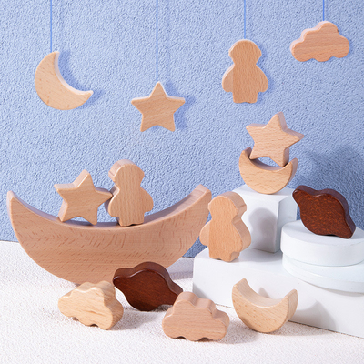 Montessori Çocuk Eğitici Oyuncaklar Ahşap Bloklar Yıldızlar Ay Yığılmış Bloklar Ahşap Oyuncak Diy Bebek Denge Eğitimi Eksileri