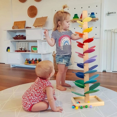 Montessori Eğitici Oyuncak Blokları Ahşap Müzik Ağacı Mermer Top ile Run Track Oyunu Bebek Çocuk Çocuk Zeka Ahşap