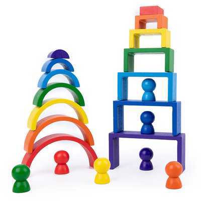 Bebek Ahşap Montessori Gökkuşağı Yapı Taşları Eğitici