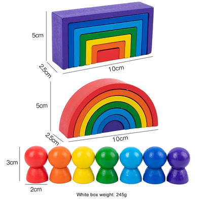 Bebek Ahşap Montessori Gökkuşağı Yapı Taşları Eğitici