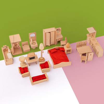 Çocuk Hediye Eğitimi için Ahşap Dollhouse Yemek Odası Masa Mobilyaları