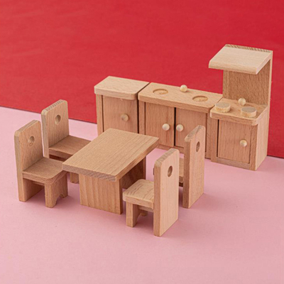 Çocuk Hediye Eğitimi için Ahşap Dollhouse Yemek Odası Masa Mobilyaları