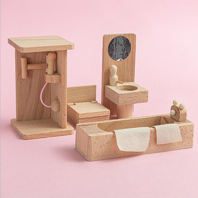 Çocuk Hediye Eğitimi için Ahşap Dollhouse Yemek Odası Masa Mobilyaları