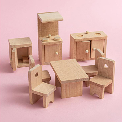 Çocuk Hediye Eğitimi için Ahşap Dollhouse Yemek Odası Masa Mobilyaları