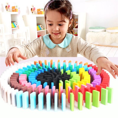 Ahşap Gökkuşağı Domino Yapı Taşları 120 Adet Çocuklar İçin Eğitici