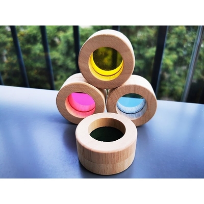 Çocuklar Montessori Ahşap Oyuncak Duyusal Gökkuşağı Ayna Blokları Katı Kauçuk Ahşap İstifleme Akrilik Buliding İstifleyici Eğitici