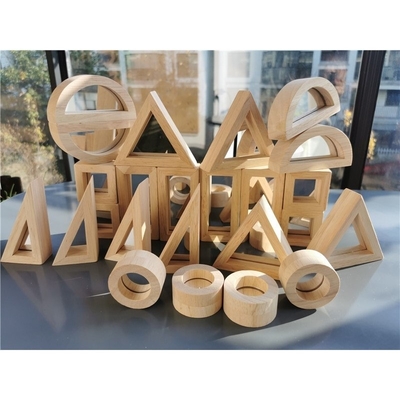Çocuklar Montessori Ahşap Oyuncak Duyusal Gökkuşağı Ayna Blokları Katı Kauçuk Ahşap İstifleme Akrilik Buliding İstifleyici Eğitici