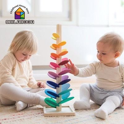 Montessori Bebek Ahşap Petal Ağacı Yapı Taşları Oyuncak çocuk Gökkuşağı Topu Top Koşu Parkuru Eğitici Oyuncak Çocuklar için Gi