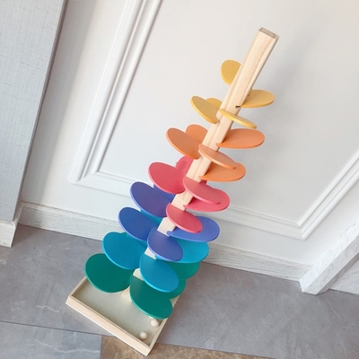 Montessori Bebek Ahşap Petal Ağacı Yapı Taşları Oyuncak çocuk Gökkuşağı Topu Top Koşu Parkuru Eğitici Oyuncak Çocuklar için Gi