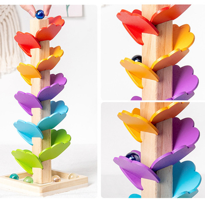 Montessori Bebek Ahşap Petal Ağacı Yapı Taşları Oyuncak çocuk Gökkuşağı Topu Top Koşu Parkuru Eğitici Oyuncak Çocuklar için Gi