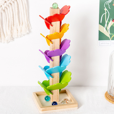 Montessori Bebek Ahşap Petal Ağacı Yapı Taşları Oyuncak çocuk Gökkuşağı Topu Top Koşu Parkuru Eğitici Oyuncak Çocuklar için Gi