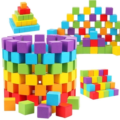 Renkli Ahşap Küpler Yapı Taşları Oyuncak Bebek Renk ve Geometrik Şekil Ahşap Chil için Eğitici Oyuncaklar
