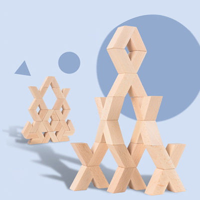 16 adet V Şekli Doğal Büyük Ahşap 3D Yapı Taşları Oyuncaklar Bebek Boyasız Ahşap Montessori Eğitim İstifleme Blokları