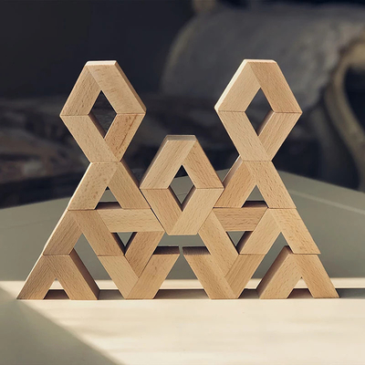 16 adet V Şekli Doğal Büyük Ahşap 3D Yapı Taşları Oyuncaklar Bebek Boyasız Ahşap Montessori Eğitim İstifleme Blokları