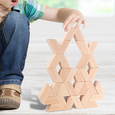 16 adet V Şekli Doğal Büyük Ahşap 3D Yapı Taşları Oyuncaklar Bebek Boyasız Ahşap Montessori Eğitim İstifleme Blokları