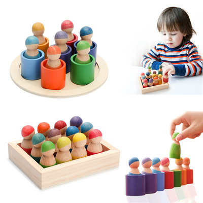 Montessori Eğitici Ahşap Gökkuşağı Blok Sayma Oyunu Yapboz Çocuklar