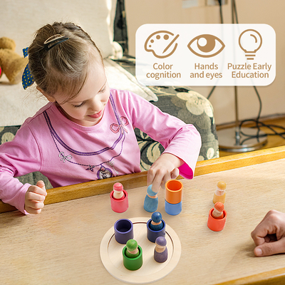 Montessori Eğitici Ahşap Gökkuşağı Blok Sayma Oyunu Yapboz Çocuklar