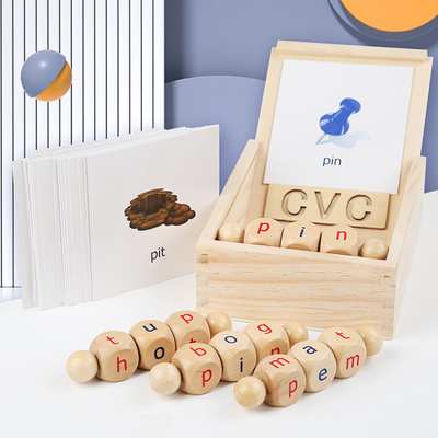 Montessori Ahşap Okuma Blokları Dönen Harf Eğirme Alfabesi Öğrenme