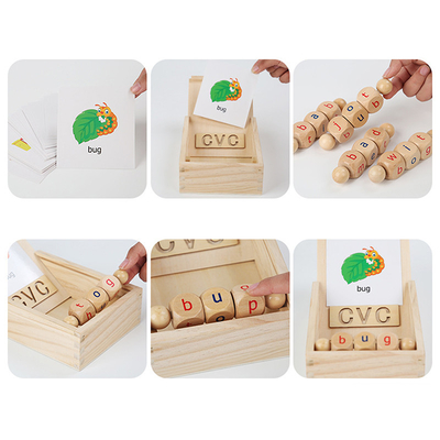 Montessori Ahşap Okuma Blokları Dönen Harf Eğirme Alfabesi Öğrenme