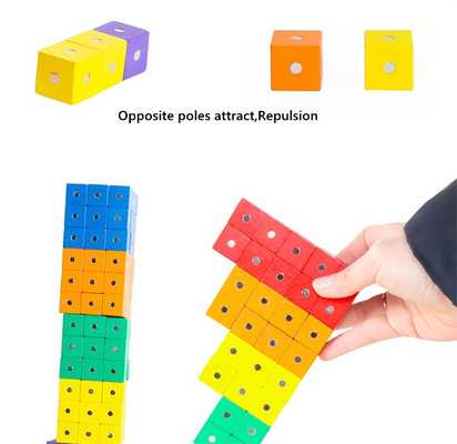 Eğitici Kare Küp Gökkuşağı Manyetik Bloklar 10pc 2X2X2cm Ahşap