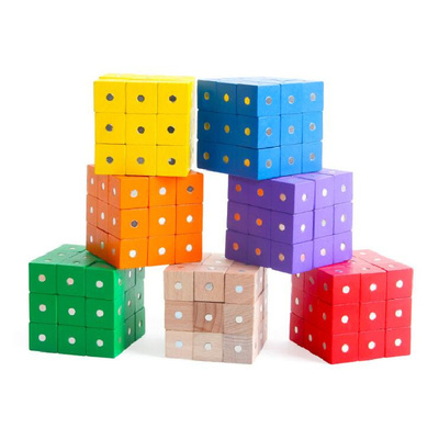 Eğitici Kare Küp Gökkuşağı Manyetik Bloklar 10pc 2X2X2cm Ahşap