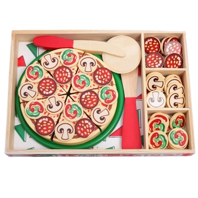 64 Adet Ahşap Pizza Oyuncak Oyna Pretend Çocuklar İçin Yemek Pişirme