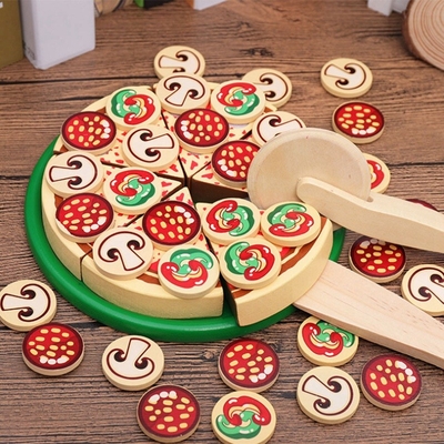 64 Adet Ahşap Pizza Oyuncak Oyna Pretend Çocuklar İçin Yemek Pişirme
