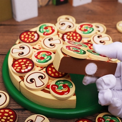64 Adet Ahşap Pizza Oyuncak Oyna Pretend Çocuklar İçin Yemek Pişirme