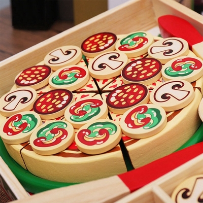 64 Adet Ahşap Pizza Oyuncak Oyna Pretend Çocuklar İçin Yemek Pişirme