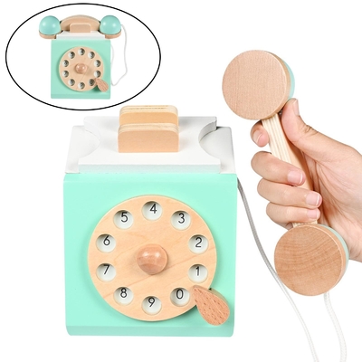 Retro Simülasyon Telefon Playset Çocuklar İçin Ahşap Eğitici Oyuncak