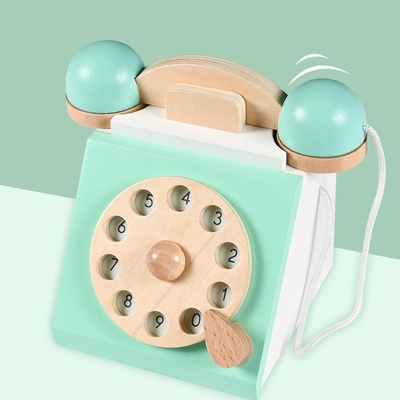 Retro Simülasyon Telefon Playset Çocuklar İçin Ahşap Eğitici Oyuncak