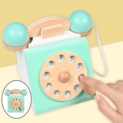 Retro Simülasyon Telefon Playset Çocuklar İçin Ahşap Eğitici Oyuncak