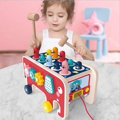 Toddler Boys Girls için 2 Tokmak Ahşap Çekiç Oyuncak Çapaksız