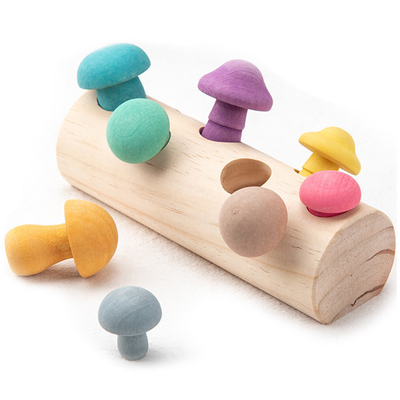 Ahşap Gökkuşağı Blokları Mantar Toplama Oyunu Montessori Eğitici