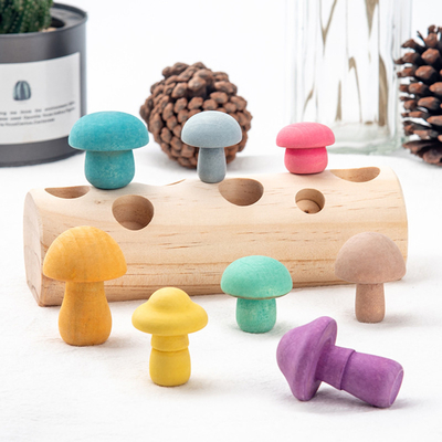 Ahşap Gökkuşağı Blokları Mantar Toplama Oyunu Montessori Eğitici