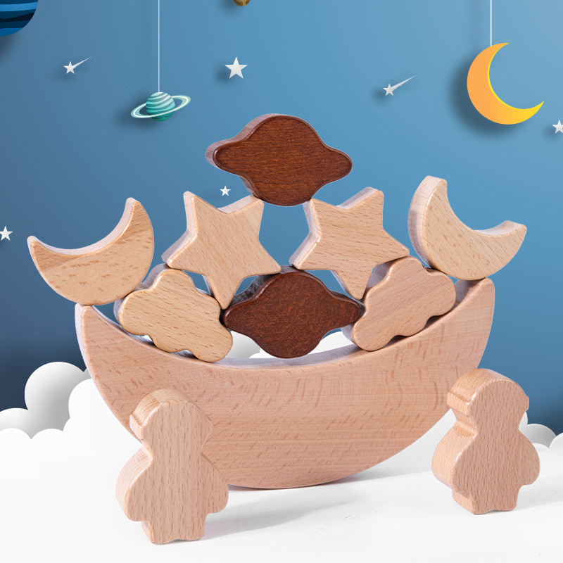 Montessori Çocuk Eğitici Oyuncaklar Ahşap Bloklar Yıldızlar Ay Yığılmış Bloklar Ahşap Oyuncak Diy Bebek Denge Eğitimi Eksileri